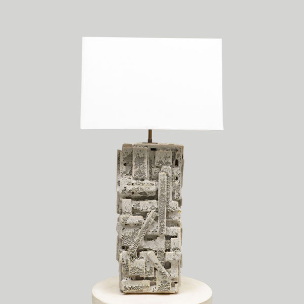 Bespoke Rectangular Sculptural Ceramic White Glazed Table Lamp