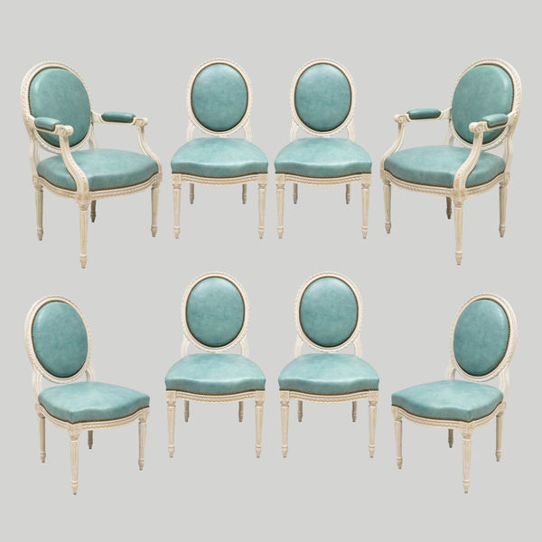 Set of 8 Louis XVI- Style Painted Dining Chairs