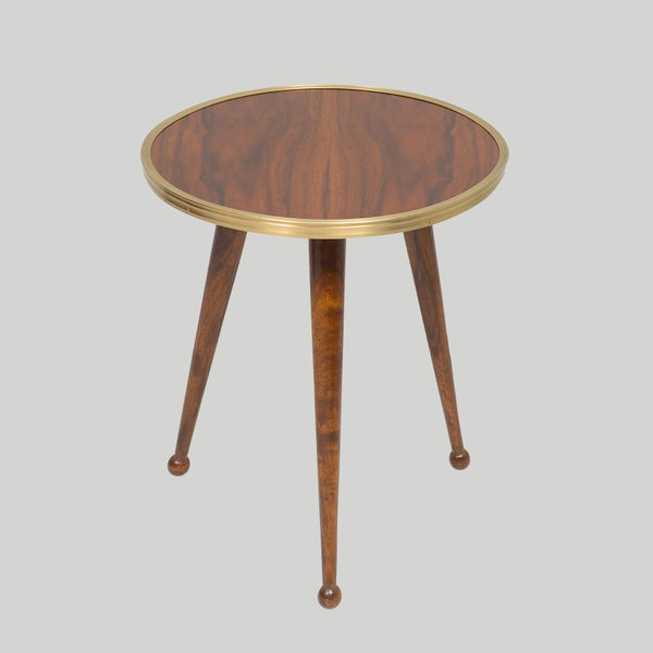 Rosewood Circular Table with Brass Trimming in the Manner of Royere