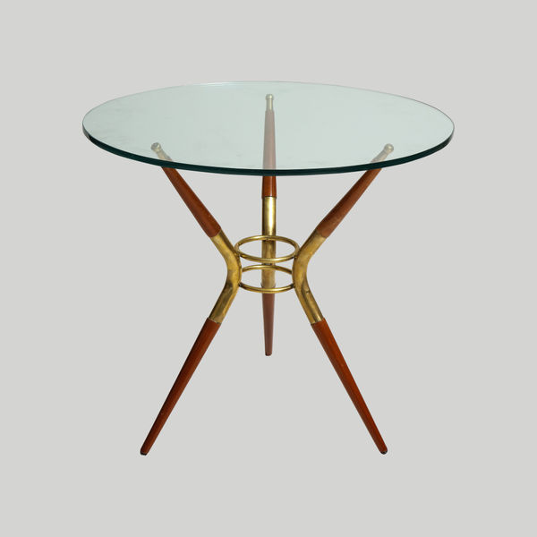 Italian Mid-Century Modern Mahogany and Brass End Table