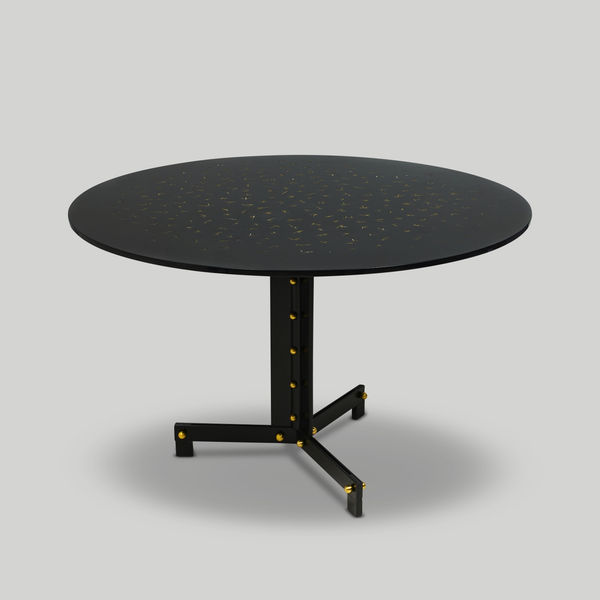 Bespoke Ebonized & Lacquered Circular Table on Steel and Brass Base