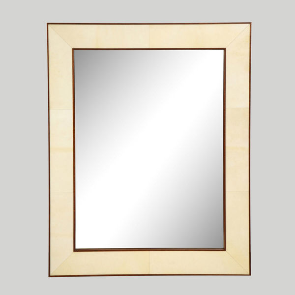 Custom Rectangular Parchment Mirror with Mahogany Frame