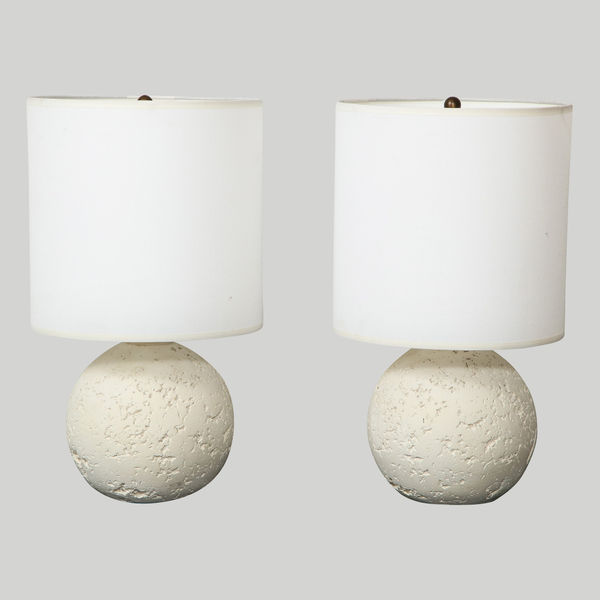 Pair of Custom Textured Circular Plaster Lamps
