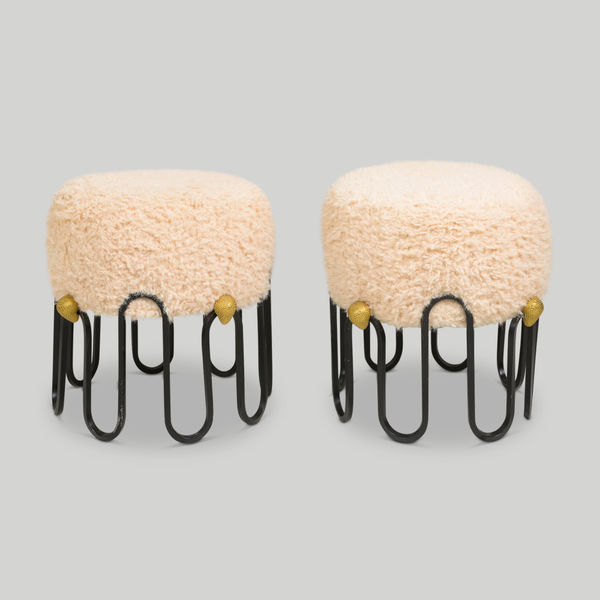 Pair of Stools with Boucle Fabric