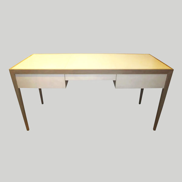 Custom Cerused Oak and Parchment Desk Featuring Three Central Drawers