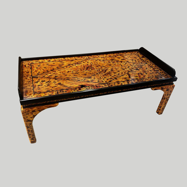 Custom Lacquered Faux-Tortoise Coffee Table