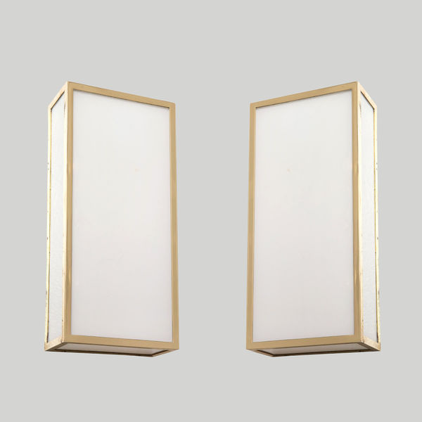 Pair of Custom Milk Glass and Brass Sconces