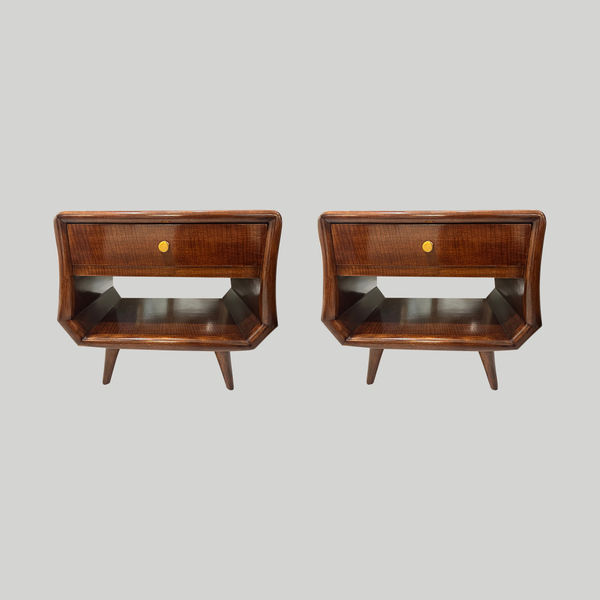 Pair of Italian Mid-Century End Tables with Central Drawers