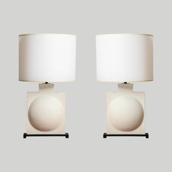 Pair of Custom Modern Sculptural Plaster Lamps
