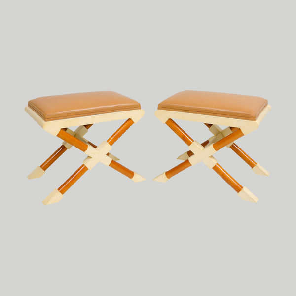 Bespoke Pair of Georgetta Parchment X-Frame Benches