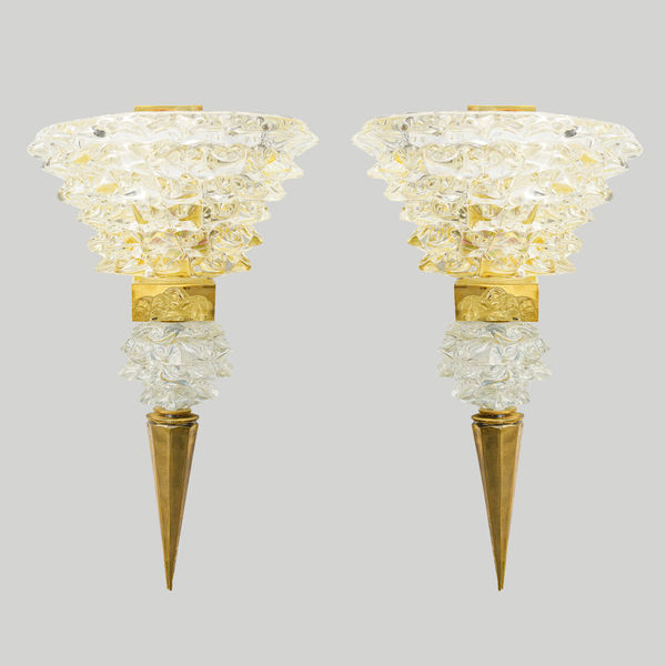 Contemporary Pair of Murano Glass Rostrato Sconces - Manner of Barovier Toso