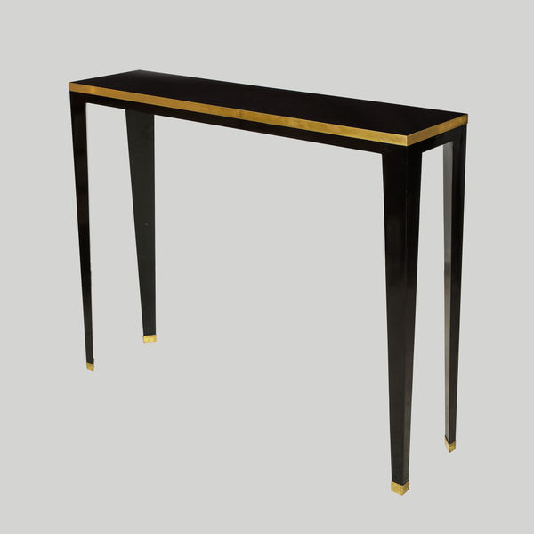 Custom Ebonized Brass-Banded Console on Tapered Legs