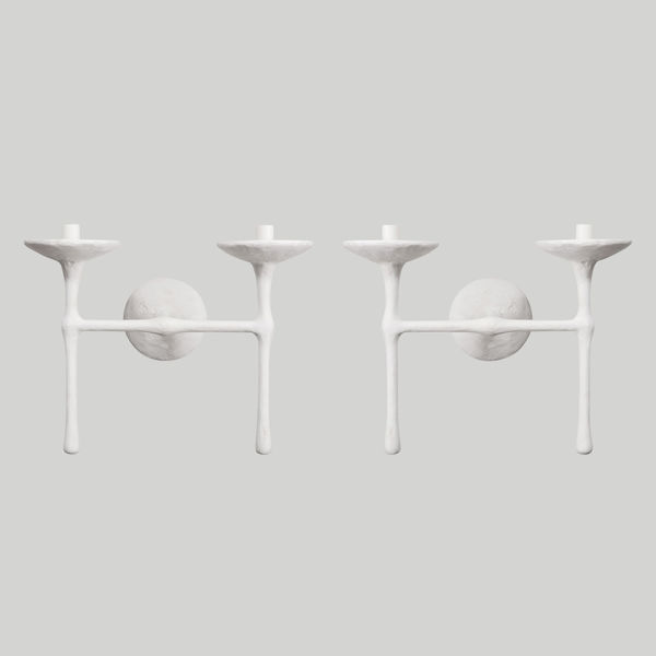 Pair of Custom Double-Arm Plaster Sconces in the Giacometti Manner