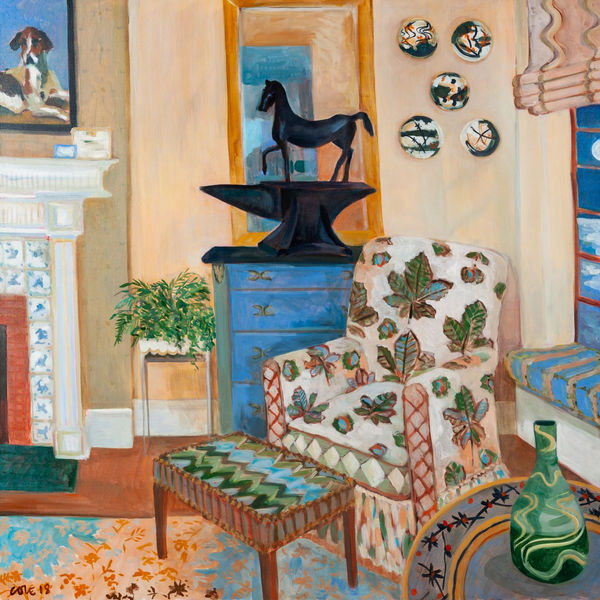 Lottie Cole, Italian Coastal Interior with Horse Chestnut Chair, Barry Flanagan Horse on an Anvil & Japanese Ceramic Plates, 2022