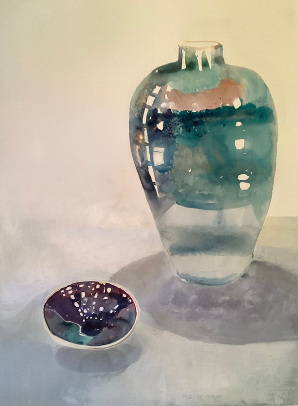 Sophie Knight, Two ceramic vessels under the spot lights, 2024