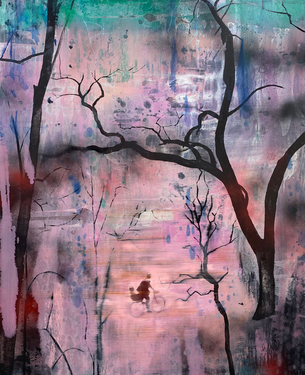 Nick Archer, Cyclists Through the Trees, 2023