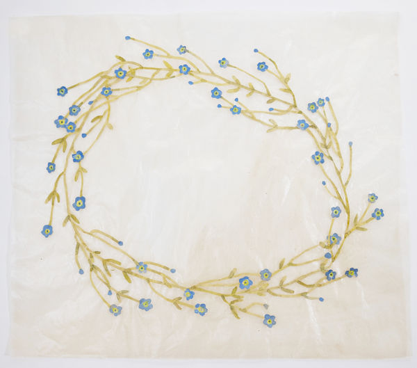 Fumi Imamura Wreath of forget-me-not (忘れな草の花輪), 2024 Collage and watercolour on paper. Signed. 25 x 28.7 cm (9 7/8 x 11 1/4 in)