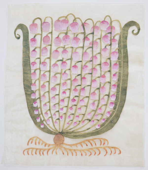 Fumi Imamura One flower (pink lily of the valley) (花ひとつ (もも色の すずらん), 2024 Collage and watercolour on paper. Signed. 23.5 x 20 cm (9 1/4 x 7 7/8 in)