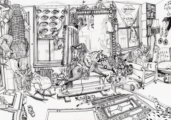 Ishbel Myerscough Bella's Bedroom, 2nd Floor 2, 2020 Pen and ink on paper. Signed. 42 x 59.5 cm (16 1/2 x 23 3/8 in)