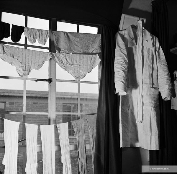 Lee Miller US Army nurses' billet, Churchill Hospital, Oxford, England, 1943 Fine Archival Gelatin Silver print. Non-Editioned. Image size: 20.2 x 21.6 cm (8 x 8 1/2 in) Paper size: 40.2 x 30.3 cm (15 7/8 x 11 7/8 in)