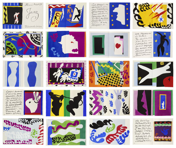 Henri Matisse Jazz, Tériade, Paris, 1947 The complete portfolio with 20 pochoirs printed in colours. Signed on the justification and numbered from the edition of 250. Published by Tériade, Paris. Printed on Arches paper by Edmond Vairel and Draeger Frères, Paris. 42.5 x 32.7 x 4.1 cm (16 3/4 x 12 7/8 x 1 5/8 in) (dimensions of the Album) *stock images used