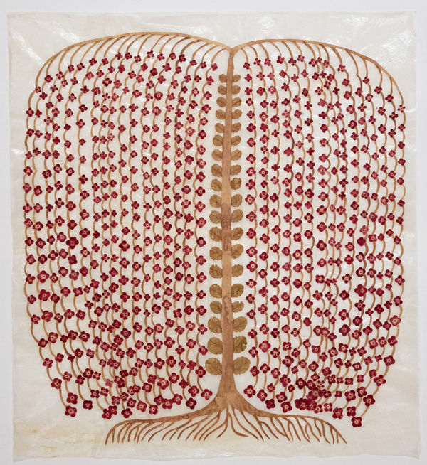 Fumi Imamura One flower (weeping red flower) (花ひとつ (枝垂れの 赤い花), 2025 Collage and watercolour on paper. Signed. 58.5 x 53.7 cm (23 x 21 1/8 in)