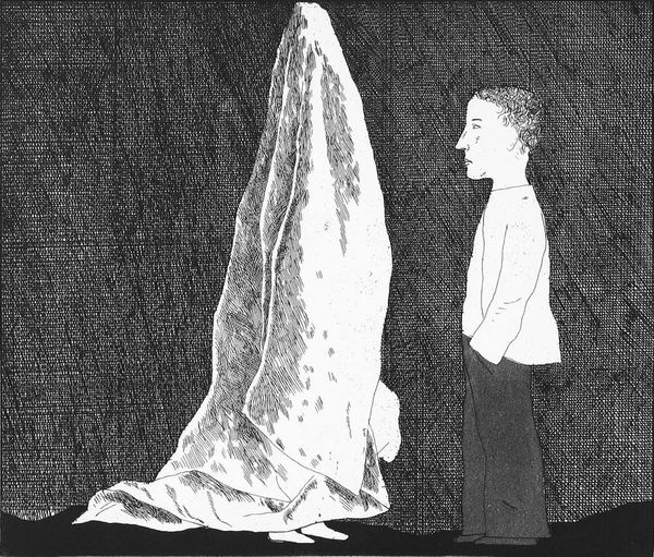 David Hockney The Sexton Disguised as a Ghost, from Illustrations for Six Fairytales from the Brothers Grimm, 1969 Etching and aquatint. Signed and numbered in pencil from the edition of 100. Printed on Hodgkinson handmade paper by Piet Clement at The Print Shop, in Amsterdam, 1970. Published by the Petersburg Press, New York. Plate size: 23 x 26.8 cm (9 x 10 1/2 in) Sheet size: 45 x 41 cm (17 3/4 x 16 1/8 in) (Tokyo 86)