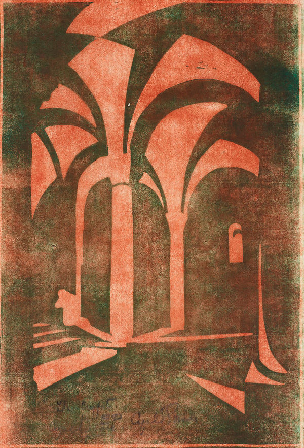 Cyril Power The Crypt, circa 1928 Linocut in colours. Signed and titled in pencil. From the edition of 50. 27.3 x 18.7 cm (10 3/4 x 7 3/8 in)