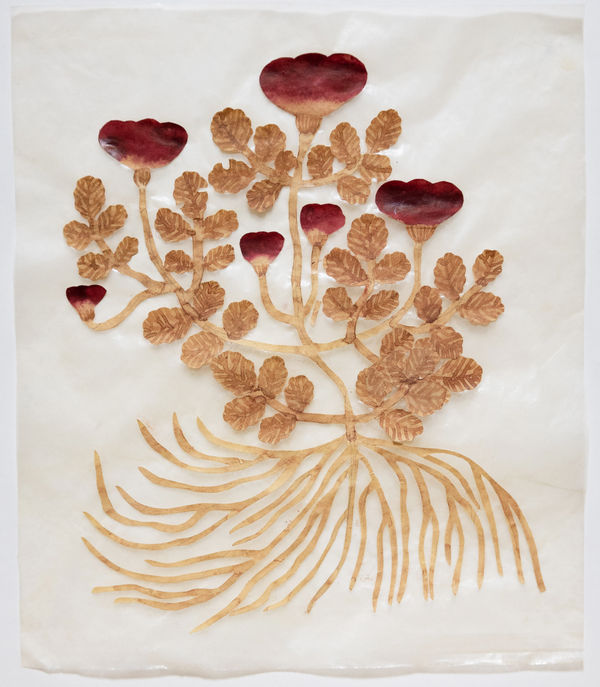 Fumi Imamura One flower (burgundy flower) (花ひとつ（葡萄茶の お花), 2025 Collage and watercolour on paper. Signed. 21.5 x 18.3 cm (8 1/2 x 7 1/4 in)