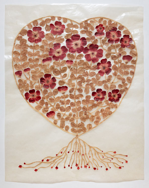 Fumi Imamura Wild rose keman (野ばら華鬘), 2025 Collage and watercolour on paper. Signed. 41 x 32 cm (16 1/8 x 12 5/8 in)