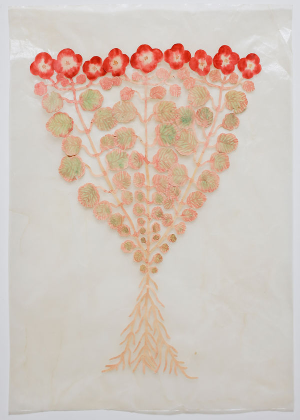 Fumi Imamura One Flower (red geranium) (花ひとつ(赤いゼラニウム), 2022 Signed. Collage and watercolour on paper. 34 x 24 cm (13 3/8 x 9 1/2 in)