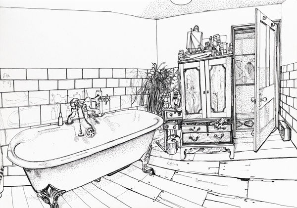 Ishbel Myerscough Bathroom, 2nd Floor 1, 2020 Pen and ink on paper. Signed. 42 x 59.5 cm (16 1/2 x 23 3/8 in)