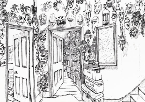 Ishbel Myerscough Landing, 1st Floor, 2020 Pen and ink on paper. Signed. 42 x 59.5 cm (16 1/2 x 23 3/8 in)