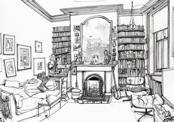 Ishbel Myerscough Living Room, 1st Floor 1, 2020 Pen and ink on paper. Signed. 42 x 59.5 cm (16 1/2 x 23 3/8 in)