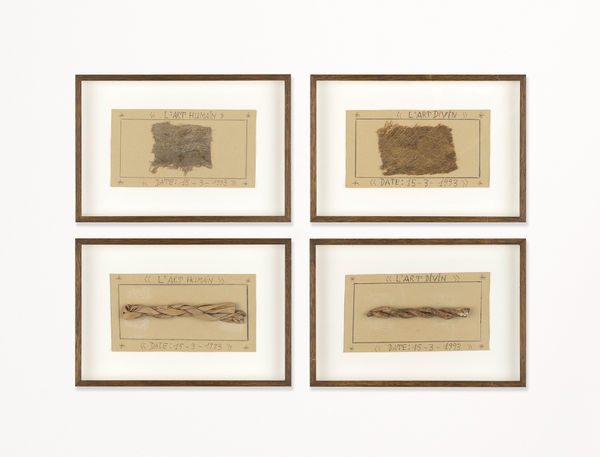 Frédéric Bruly Bouabré, "L'art divin", "l'art humain" (coton tissé, feuilles de palmier, fibres de palmier, liane)), 1993