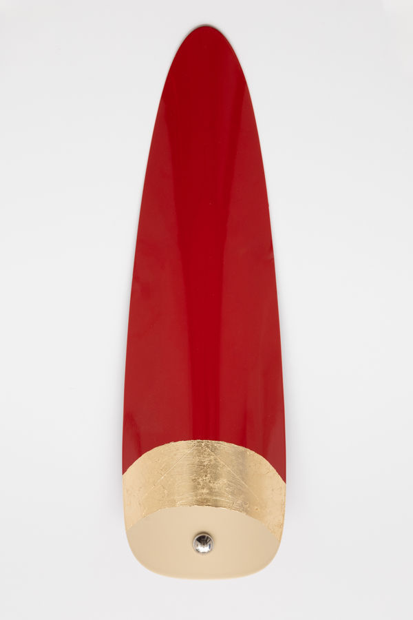 Makiko Harris, Creme + Gold on Cherry Half Moon Nail, 2025