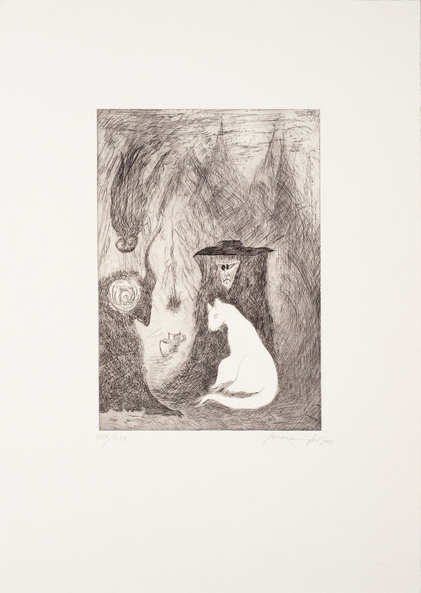 Leonora Carrington, "Sin título (Bruja con gato)", 2003