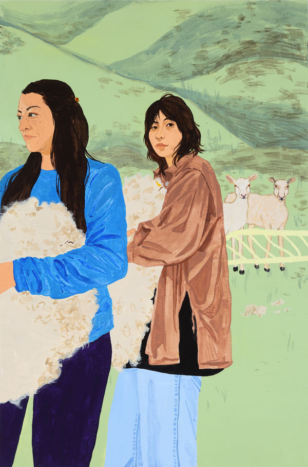 Dianna Settles If these are omens let us pray to bend them. Shorn and sure, 2023 Acrylic and colored pencil on panel 61 x 40.6 x 4.4 cm (24 x 16 x 1 3/4 in)