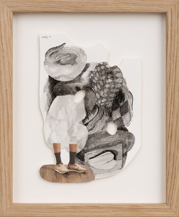 Ziping Wang Drawing-202104, 2021 Ink and collage on paper 20 x 15 cm 27.8 x 23.3 x 3 cm (framed)