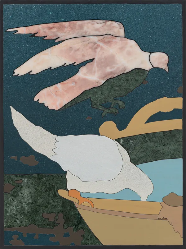 Laurent Pernot Birds, 2022 Acrylic, varnish handpainted on cut wood and marble on wood panel 60 x 45 cm (17 3/4 x 23 5/8 in) Weight: 7kg