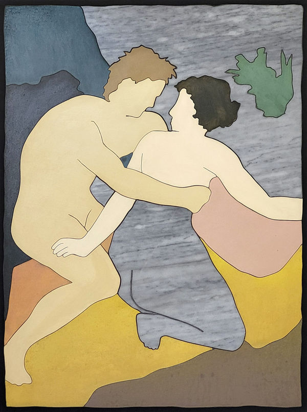 Laurent Pernot Pompeï, 2022 Acrylic, varnish handpainted on cut wood and marble on wood panel 60 x 45 cm