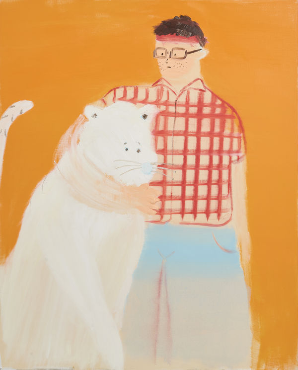 Shinya Azuma Otaku with White tiger, 2025 Oil on canvas 162 x 130 cm (63 ¾ x 51 ⅛ in)