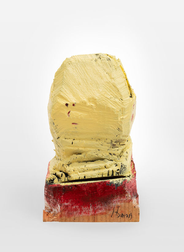 Shinya Azuma Three faces, 2024 Oil painting on hand-carved wood 40 x 20 x 21 cm (15 3/4 x 7 7/8 x 8 1/4 in)