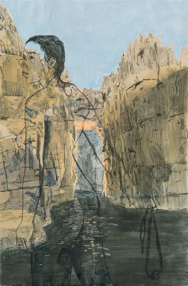 Dianna Settles Little compañeros who never end or who burn like fire in the memory again and again and again, 2024 Acrylic and colored pencil on panel 61 x 40.6 cm (24 x 16 in) 64 x 43.6 x 4.6 cm (25 3/16 x 17 3/16 x 1 13/16 in) framed