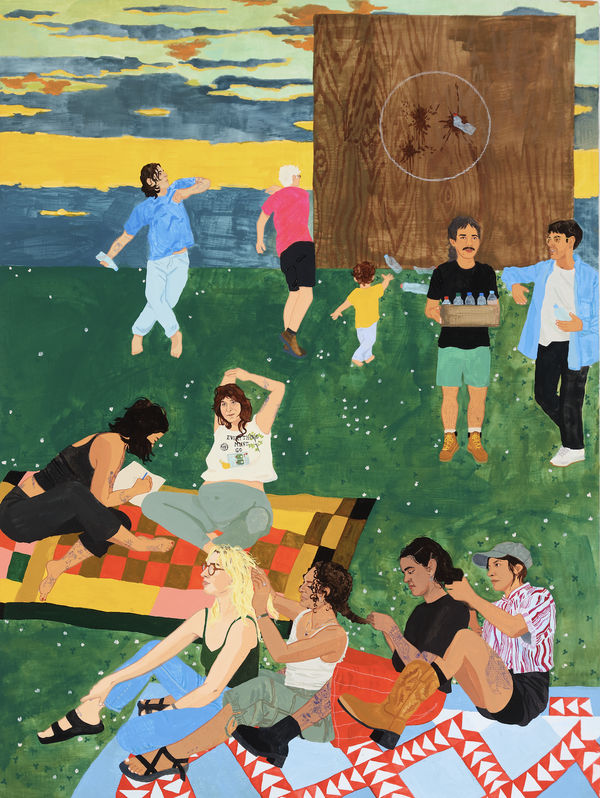 Dianna Settles The school of joy is filled with tears and blood but also with eternity, 2023 Acrylic and colored pencil on panel 81.3 x 61 x 4.4 cm (32 x 24 x 1 3/4 in)