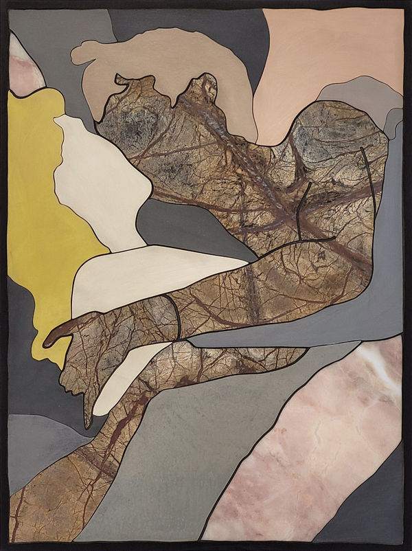 Laurent Pernot In the bed, 2022 Acrylic, varnish handpainted on cut wood and marble on wood panel 60 x 45 cm (23 5/8 x 17 3/4 in)