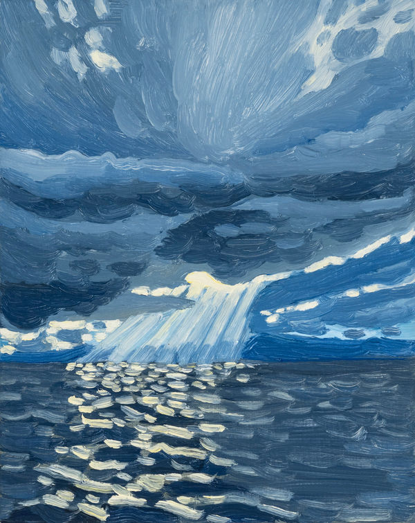 Claudia Keep August 30th, 5:44 PM, Sun Beams Over Lake Champlain, 2024 Oil on masonite panel 25.4 x 20.3 cm (10 x 8 in) 27.4 x 22.3 cm (10.8 x 8.8 in) framed