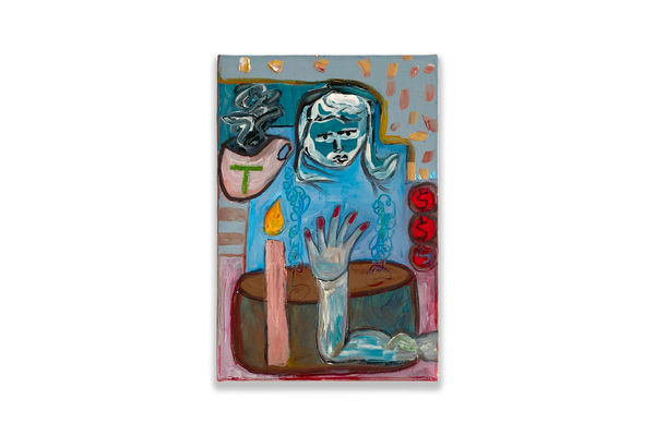 Maíra Senise Hot Saucepan, 2023 acrylic, oil paint, colored pencil and graffitti on canvas 12 x 8 in.