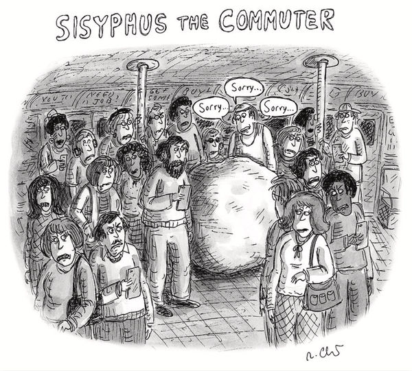 Roz Chast, Sisyphus the Commuter, 2019, Jan. 7