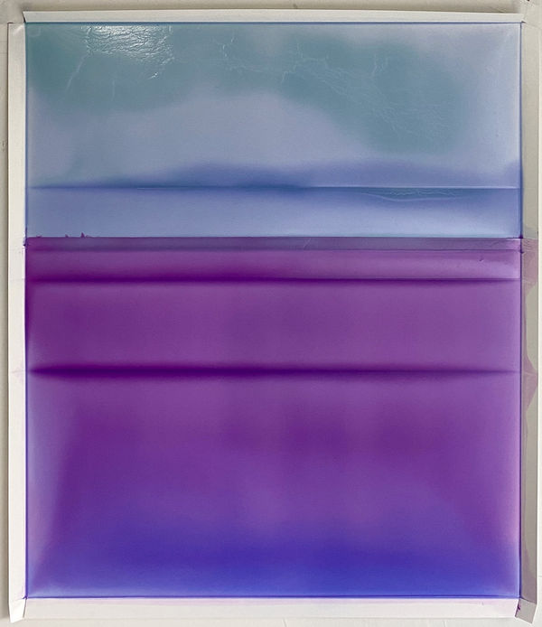 abstract painting with purple and blue horizontal stripes